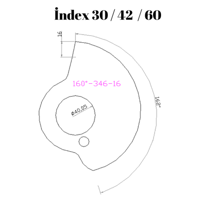160-346  160 DERECE İNDEX30/42/60 YAN KAMLARI 16 mm
